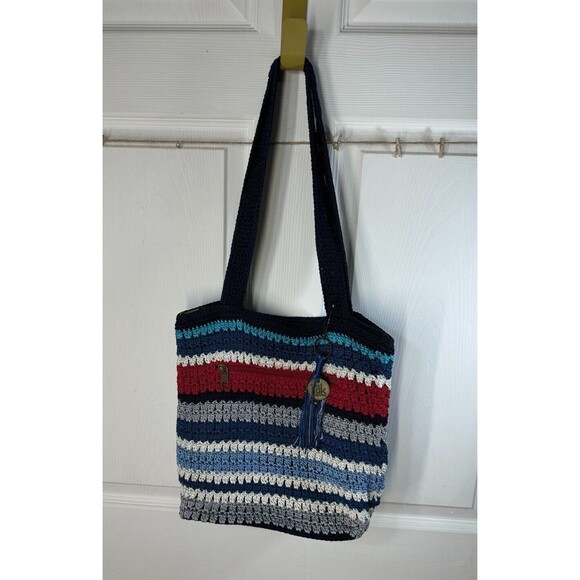 THE SAK Originals Navy Multi Stripe Crochet Handbag Shoulder Bag Boho Everyday - Picture 1 of 5